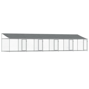 Cușcă Câini Cu Acoperiș Și Uși, Gri, 10X2X2 M, Oțel Galvanizat