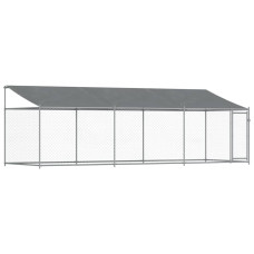 Cușcă Câini Cu Acoperiș Și Uși, Gri, 6X2X2 M, Oțel Galvanizat