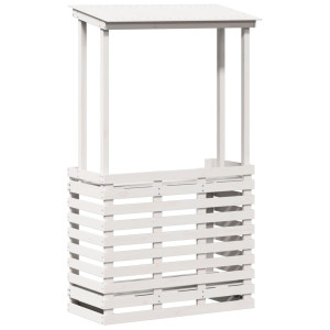 Masă Bar De Exterior Cu Acoperiș, Alb, 112,5X57X195,5 Cm, Lemn
