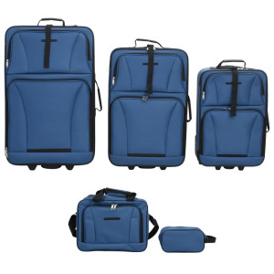 Set De Bagaje De Călătorie, 5 Piese, Albastru, Material Textil