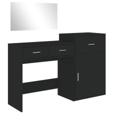 Set De Măsuță De Toaletă, 3 Piese, Negru, Lemn Prelucrat