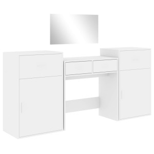 Set De Măsuță De Toaletă, 4 Piese, Alb, Lemn Prelucrat