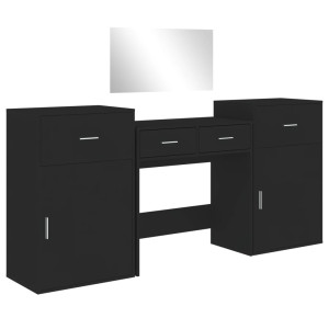 Set De Măsuță De Toaletă, 4 Piese, Negru, Lemn Prelucrat