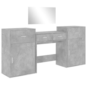 Set De Măsuță De Toaletă, 4 Piese, Gri Beton, Lemn Prelucrat