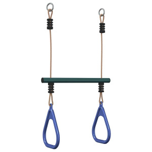 Bară Trapez Cu Inele De Gimnastică Copii, Albastru/Verde, Oțel