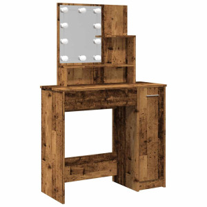 Masă De Toaletă Cu Led, Lemn Vechi, 86,5X35X136 Cm