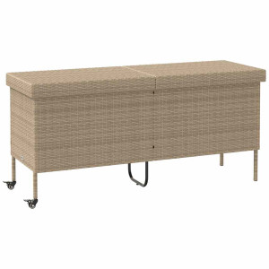 Cutie De Depozitare Grădină Cu Roți Bej 160X55X75 Cm Poly Ratan