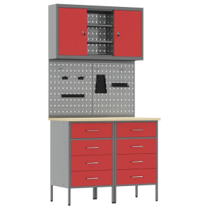 Banc De Lucru Cu Sertar 5 Pcs Roșu 100 X 55 X 200 Cm Oțel