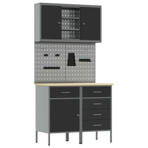 Banc De Lucru Cu Sertar 5 Pcs Negru 100 X 55 X 200 Cm Oțel