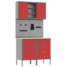 Banc De Lucru Cu Sertar 5 Pcs Roșu 100 X 55 X 200 Cm Oțel