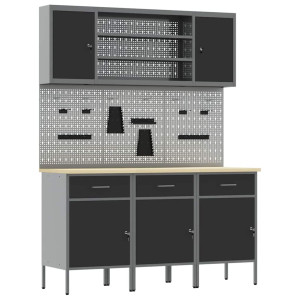 Banc De Lucru Cu Sertar 7 Pcs Negru 150 X 55 X 200 Cm Oțel