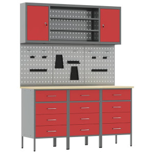 Banc De Lucru Cu Sertar 7 Pcs Roșu 150 X 55 X 200 Cm Oțel