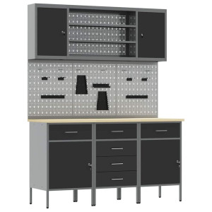 Banc De Lucru Cu Sertar 7 Pcs Negru 150 X 55 X 200 Cm Oțel