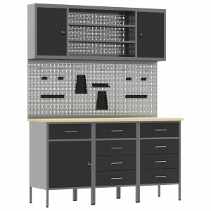 Banc De Lucru Cu Sertar 7 Pcs Negru 150 X 55 X 200 Cm Oțel