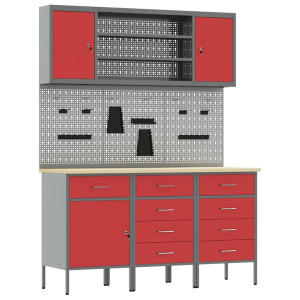 Banc De Lucru Cu Sertar 7 Pcs Roșu 150 X 55 X 200 Cm Oțel