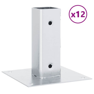 Baze Stâlp Pătrate 12 Buc Argintiu 46X46 Mm Oțel Galvanizat