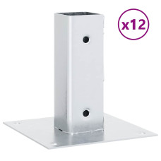 Baze Stâlp Pătrate 12 Buc Argintiu 51X51 Mm Oțel Galvanizat