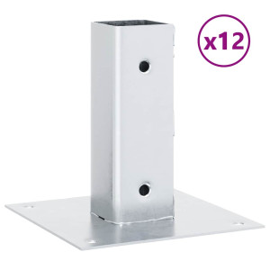 Baze Stâlp Pătrate 12 Buc Argintiu 51X51 Mm Oțel Galvanizat