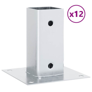 Baze Stâlp Pătrate 12 Buc Argintiu 61X61 Mm Oțel Galvanizat