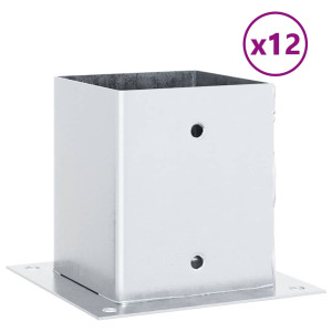Baze Stâlp Pătrate 12 Buc Argintiu 101X101 Mm Oțel Galvanizat