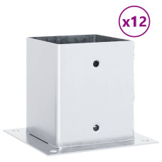 Baze Stâlp Pătrate 12 Buc Argintiu 121X121 Mm Oțel Galvanizat