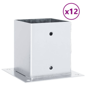 Baze Stâlp Pătrate 12 Buc Argintiu 121X121 Mm Oțel Galvanizat