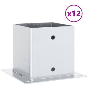 Baze Stâlp Pătrate 12 Buc Argintiu 141X141 Mm Oțel Galvanizat