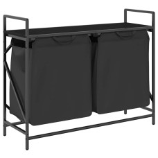 Coș De Rufe 2 Compartimente Cu Raft Stejar Negru