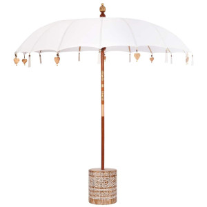 Parasol Balinez 260 Crem 210-220 Cm Bumbac Și Lemn Masiv