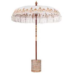 Parasol Balinez 260 Crem 180-190 Cm Bumbac Și Lemn Masiv