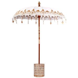 Parasol Balinez 260 2 Pcs Crem 180-190 Cm Bumbac Și Lemn Masiv