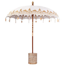 Parasol Balinez 260 2 Pcs Crem 210-220 Cm Bumbac Și Lemn Masiv