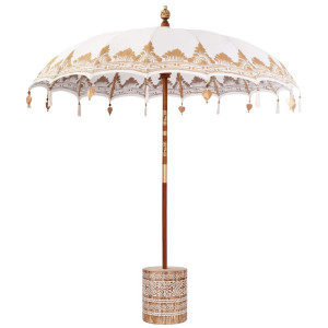 Parasol Balinez 260 2 Pcs Crem 210-220 Cm Bumbac Și Lemn Masiv