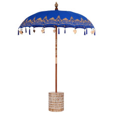 Parasol Balinez 260 Albastru 180-190 Cm Bumbac Și Lemn Masiv