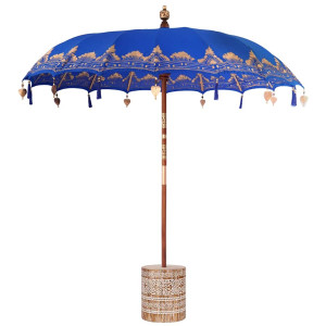 Parasol Balinez 260 Albastru 210-220 Cm Bumbac Și Lemn Masiv