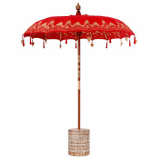 Parasol Balinez 260 Roșu 180-190 Cm Bumbac Și Lemn Masiv
