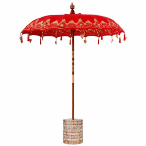 Parasol Balinez 260 Roșu 180-190 Cm Bumbac Și Lemn Masiv