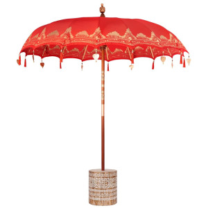 Parasol Balinez 260 Roșu 210-220 Cm Bumbac Și Lemn Masiv