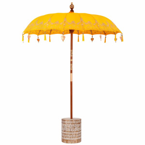 Parasol Balinez 260 Galben 180-190 Cm Bumbac Și Lemn Masiv