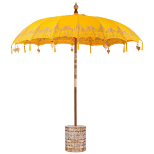Parasol Balinez 260 Galben 210-220 Cm Bumbac Și Lemn Masiv