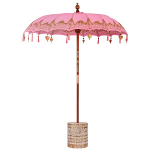 Parasol Balinez 260 Roz 180-190 Cm Bumbac Și Lemn Masiv