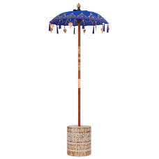 Parasol Cu Bază Albastru Și Maro 250 Cm Bumbac Și Lemn