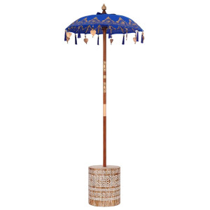 Parasol Cu Bază Albastru Și Maro 250 Cm Bumbac Și Lemn