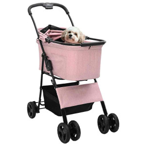 Carucior Pentru Pisici Pliante Ajustabil Roz 81 X 47 X 99 Cm