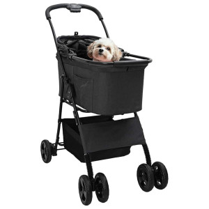 Carucior Pentru Pisici Pliante Ajustabil Negru 81 X 47 X 99 Cm