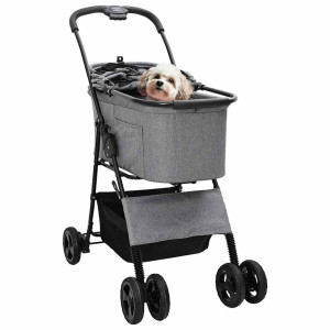 Carucior Pentru Pisici Pliante Ajustabil Gri 81 X 47 X 99 Cm