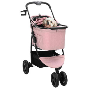 Carucior Pentru Pisici Pliante Ajustabil Roz 78 X 54 X 101 Cm