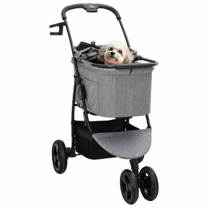 Carucior Pentru Pisici Pliante Ajustabil Gri 78 X 54 X 101 Cm
