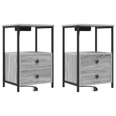 Comodă De Noptiere Cu Stație De Încărcare 2 Pcs Sonoma Gri