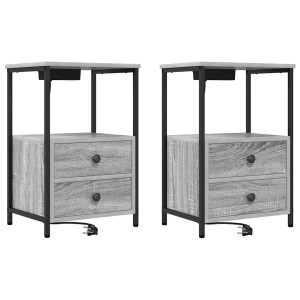 Comodă De Noptiere Cu Stație De Încărcare 2 Pcs Sonoma Gri